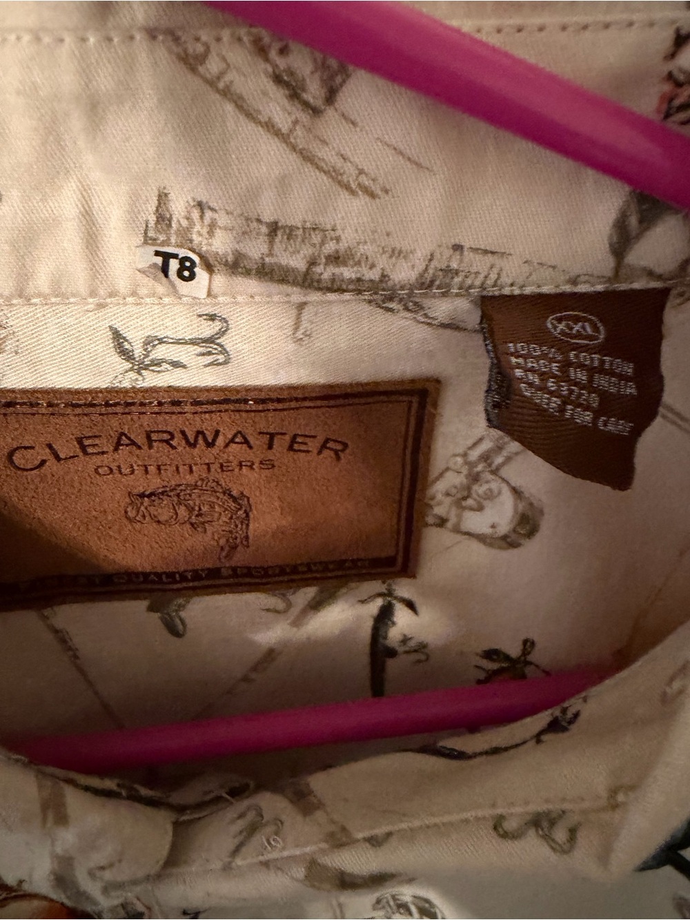 Mens Beige Fishing-Print Long-Sleeve Button-Down Shirt - Picture 3 of 4